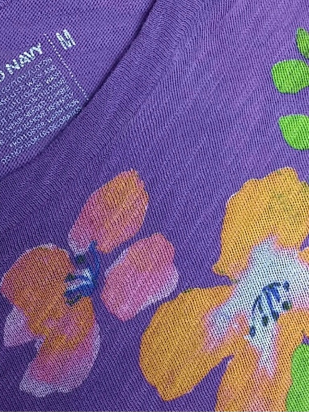 Old Navy Purple Tee with Colorful Floral & Bird Print - Picture 4 of 5